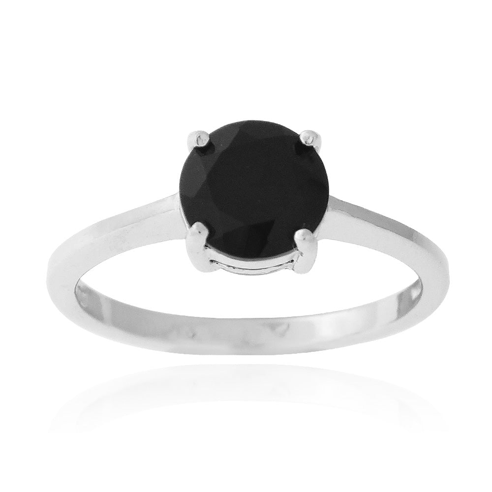 Sterling Silver 1.ct Black Spinel Round Solitaire Ring