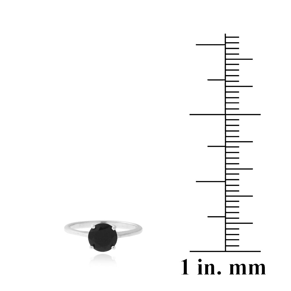 Sterling Silver 1.ct Black Spinel Round Solitaire Ring-3