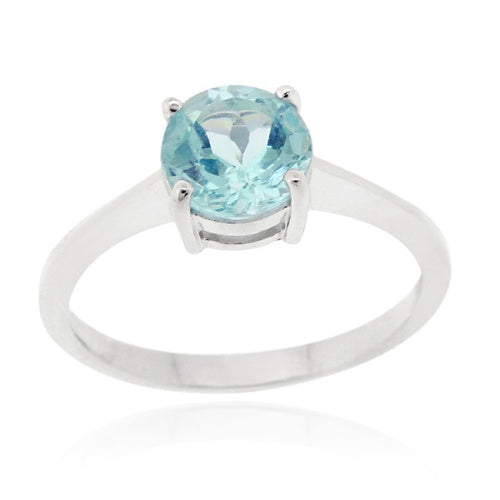 Sterling Silver Blue Topaz Round Solitaire Ring
