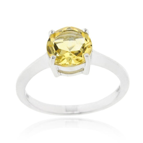 Sterling Silver Citrine Solitaire Round Ring