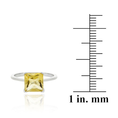 Sterling Silver Citrine Solitaire Square Ring-3
