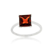 Sterling Silver Garnet Solitaire Square Ring