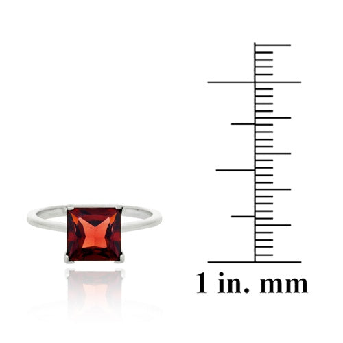 Sterling Silver Garnet Solitaire Square Ring