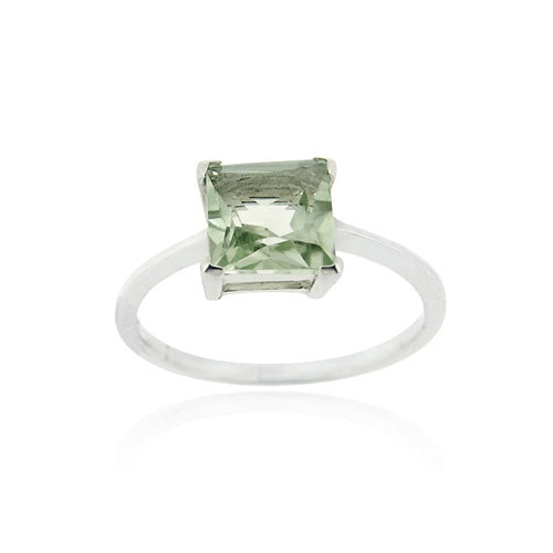 Sterling Silver Green Amethyst Solitaire Square Ring
