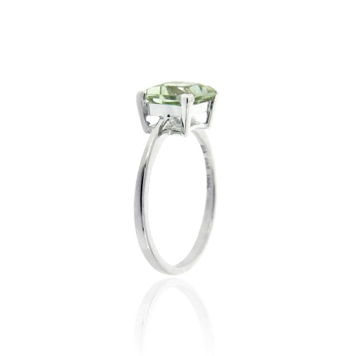 Sterling Silver Green Amethyst Solitaire Square Ring-2