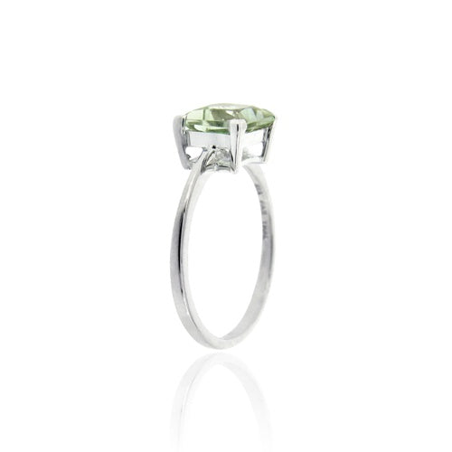 Sterling Silver Green Amethyst Solitaire Square Ring
