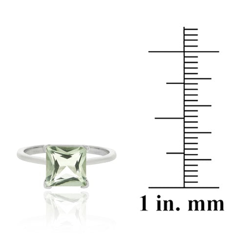 Sterling Silver Green Amethyst Solitaire Square Ring-3