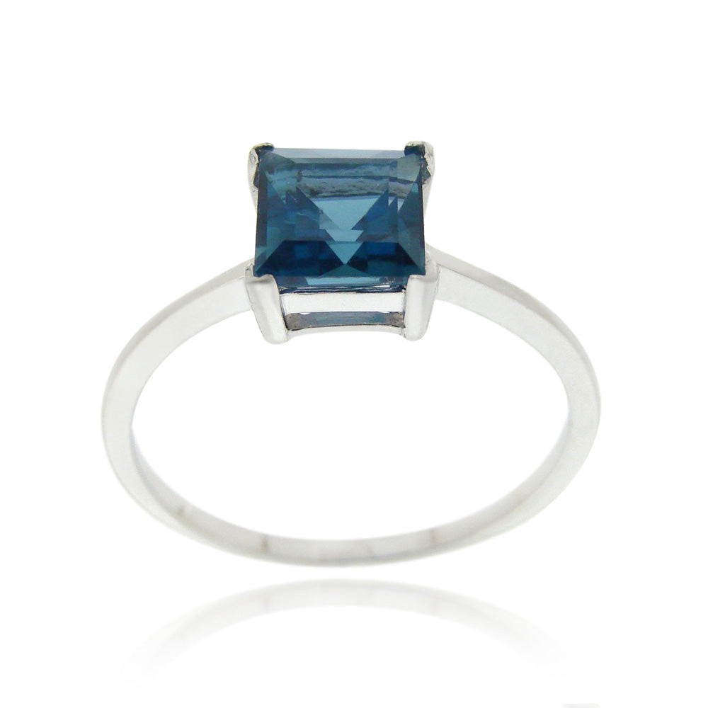 Sterling Silver London Blue Topaz Solitaire Square Ring