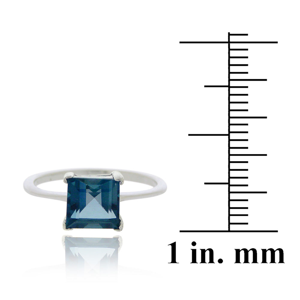 Sterling Silver London Blue Topaz Solitaire Square Ring-3