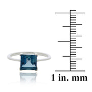Sterling Silver London Blue Topaz Solitaire Square Ring