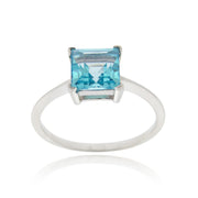 Sterling Silver Swiss Blue Topaz Solitaire Square Ring