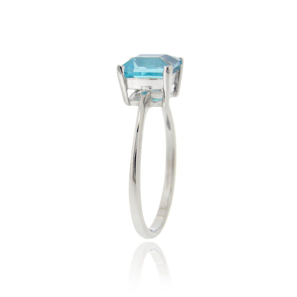 Sterling Silver Swiss Blue Topaz Solitaire Square Ring-2