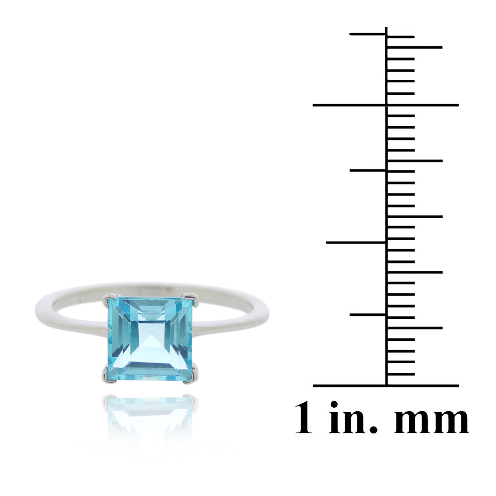 Sterling Silver Swiss Blue Topaz Solitaire Square Ring-3