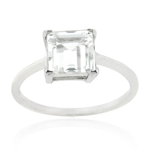 Sterling Silver White Topaz Square Solitaire Ring