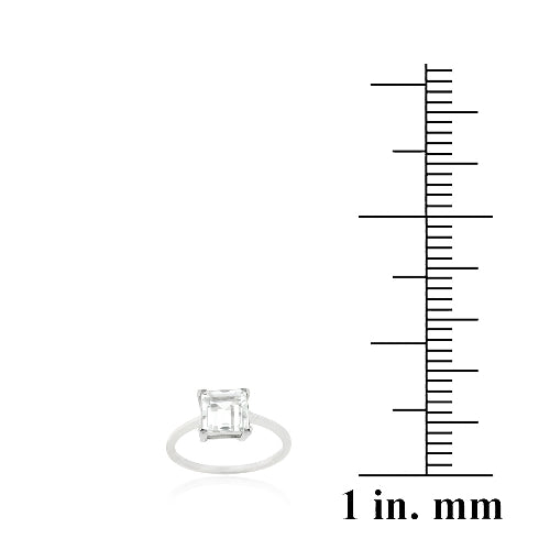 Sterling Silver White Topaz Square Solitaire Ring-3