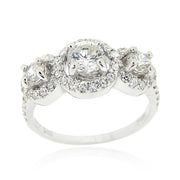Sterling Silver CZ 3-Stone Bridal Engagement Ring