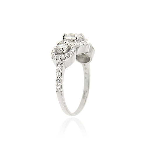 Sterling Silver CZ 3-Stone Bridal Engagement Ring