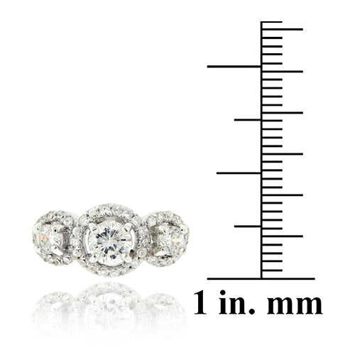 Sterling Silver CZ 3-Stone Bridal Engagement Ring-3