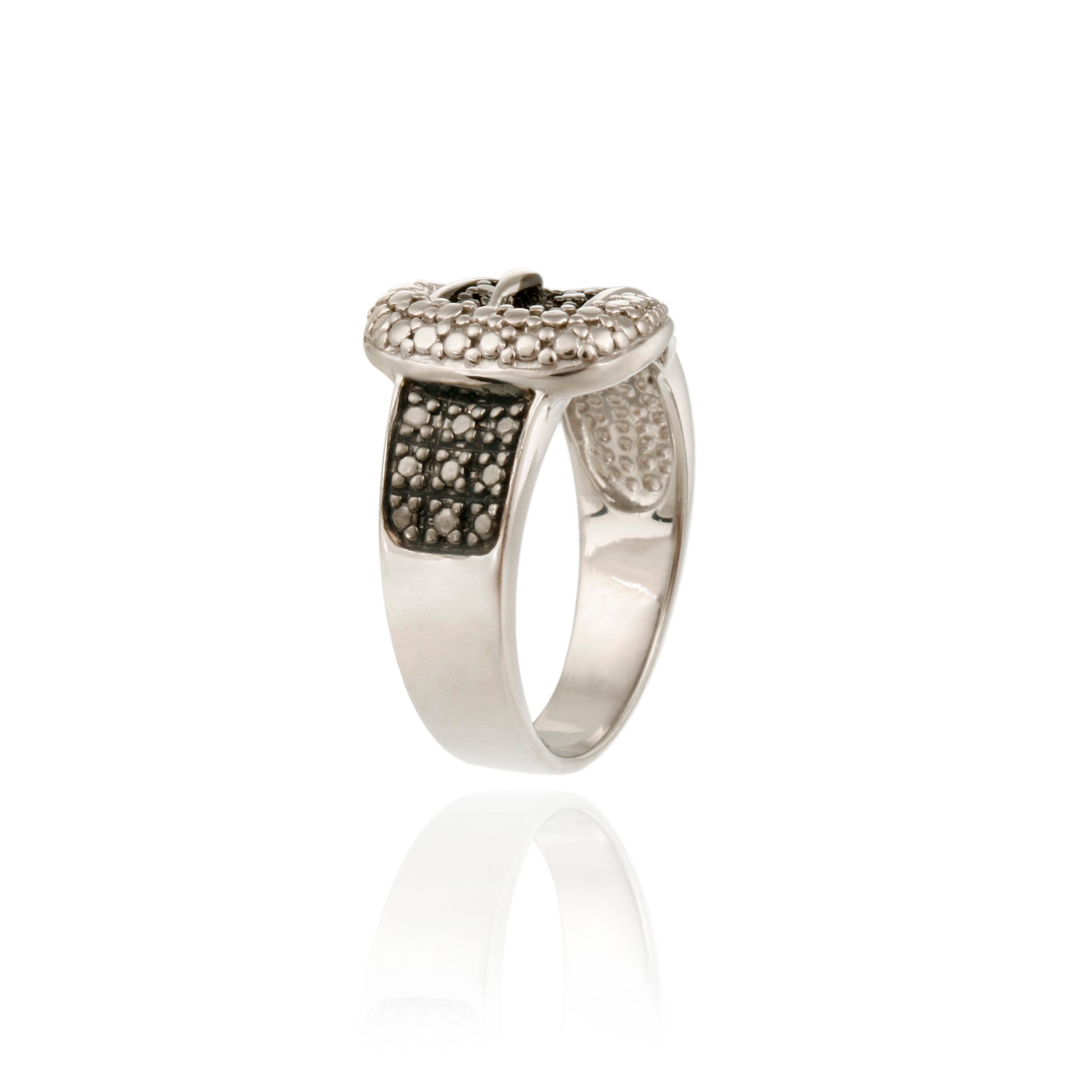 Sterling Silver 1/4CT Black Diamond Buckle Rings-2