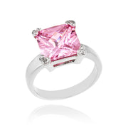 Sterling Silver ct Pink CZ Square Solitaire Ring