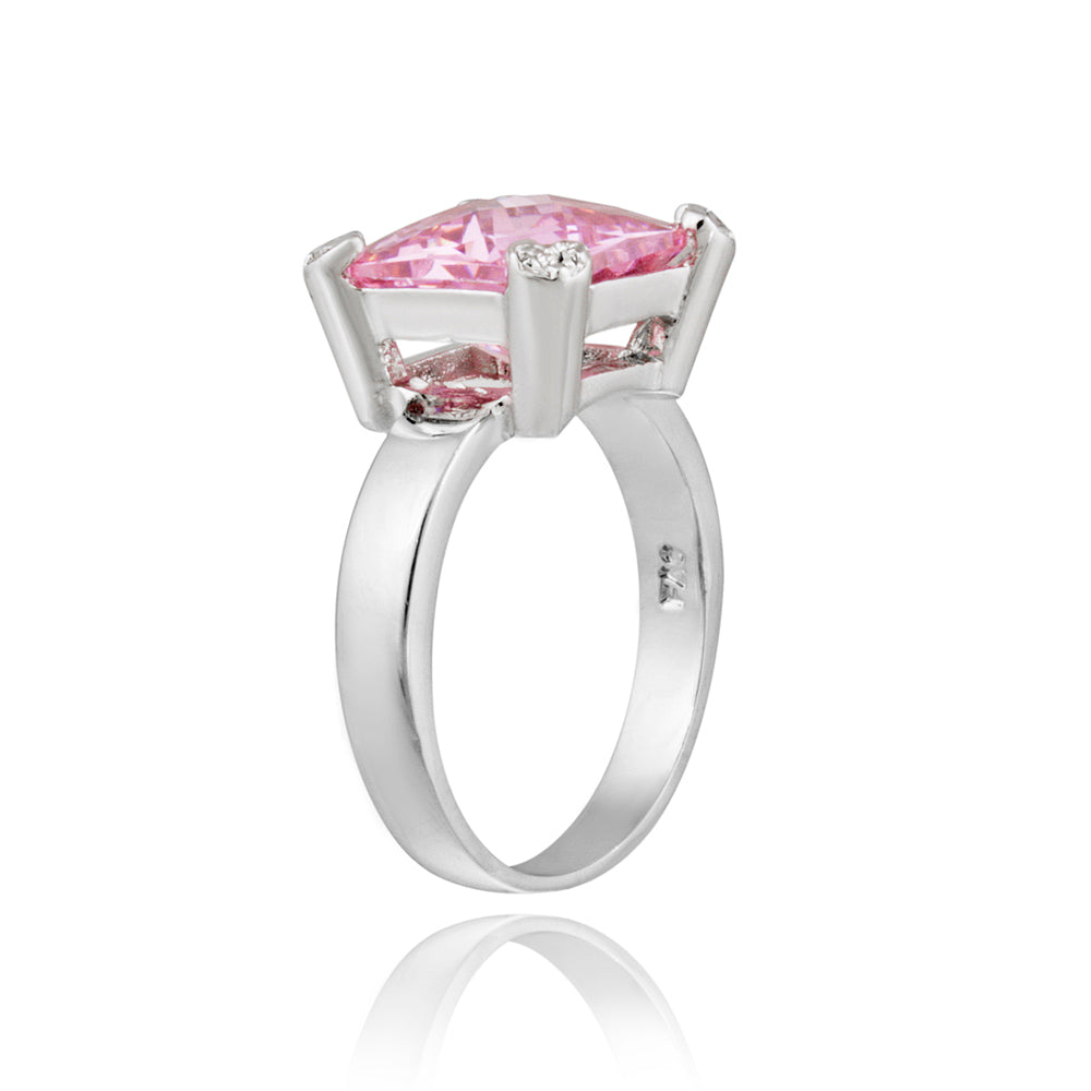 Sterling Silver ct Pink CZ Square Solitaire Ring-2