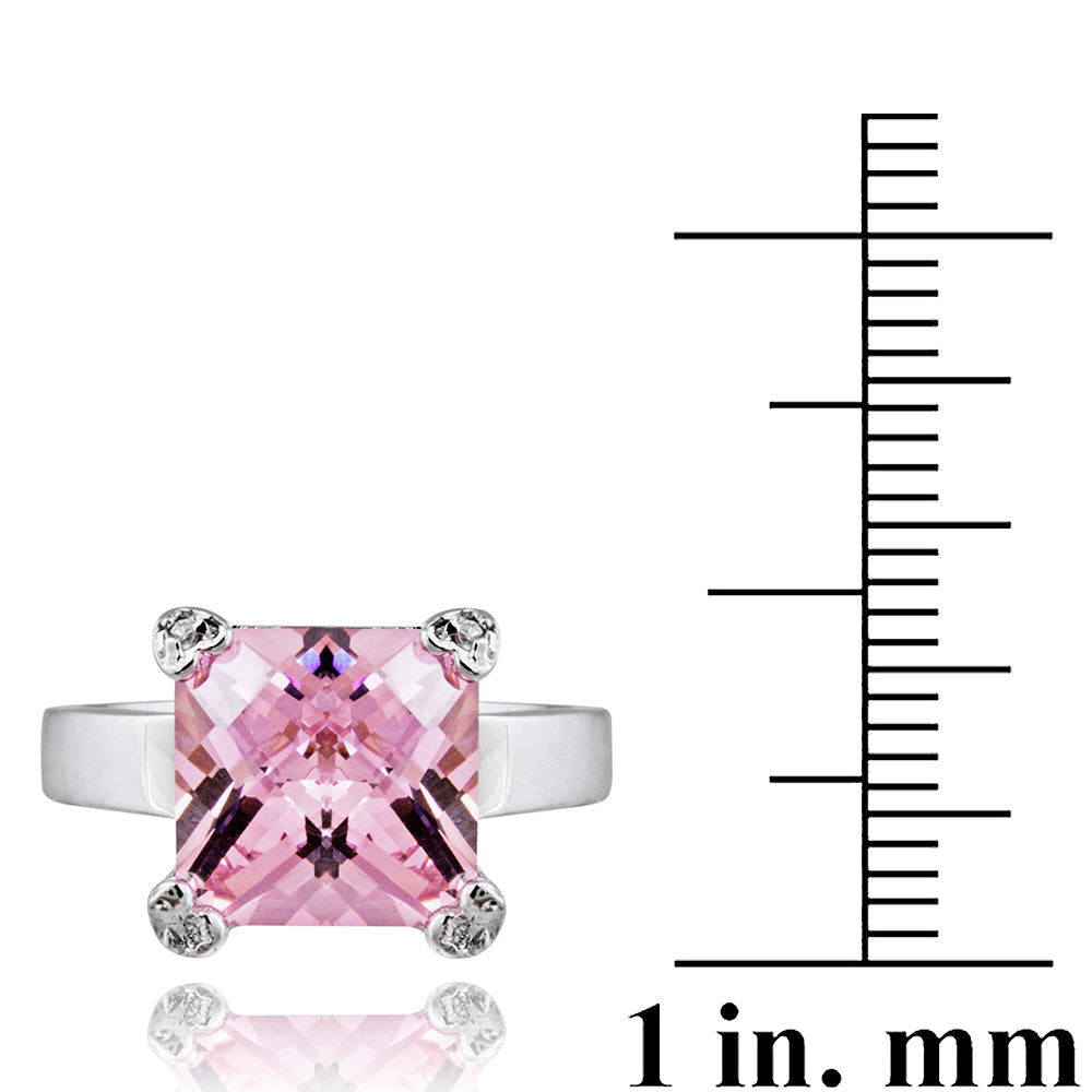 Sterling Silver ct Pink CZ Square Solitaire Ring-3