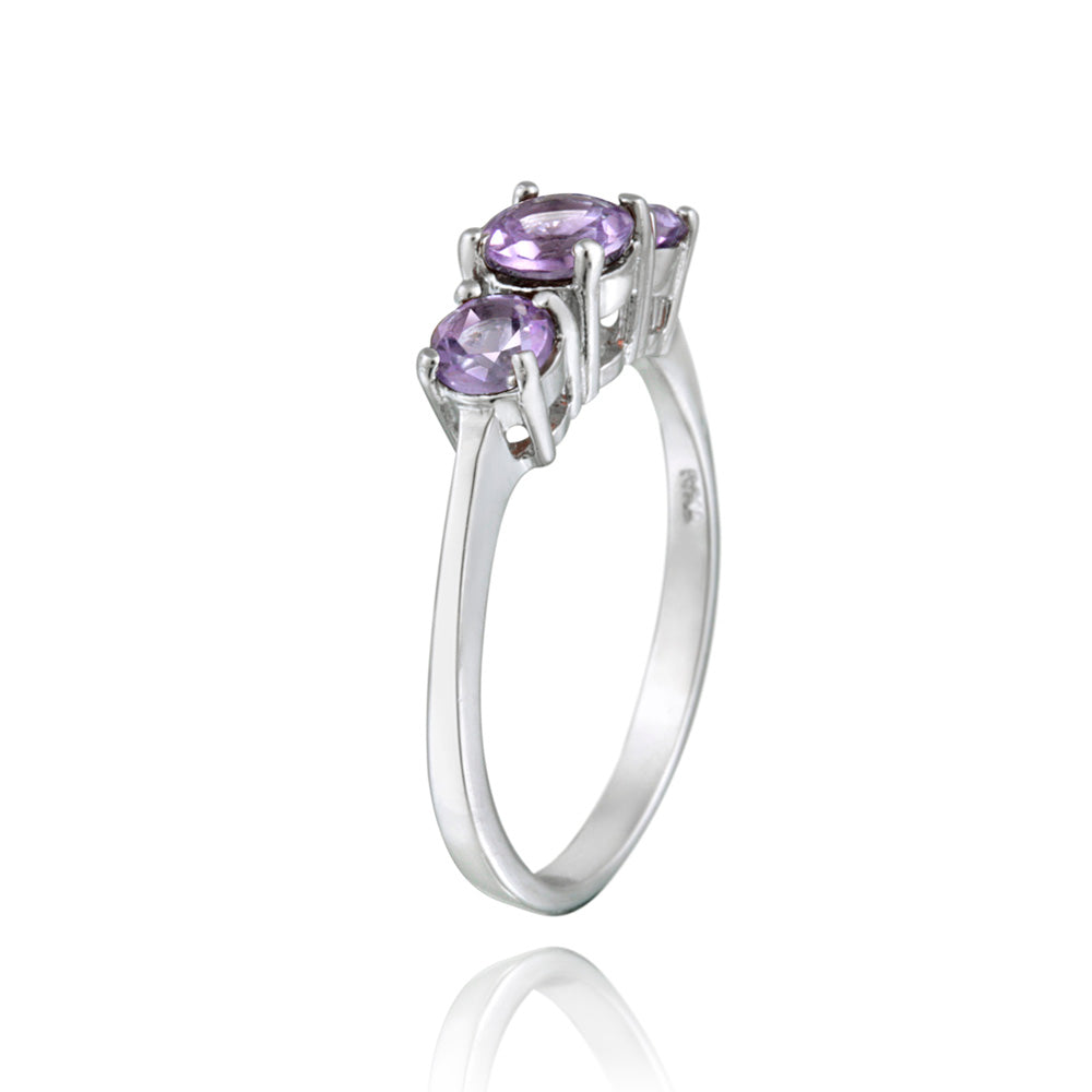 Sterling Silver .ct Amethyst Three Stone Ring-2