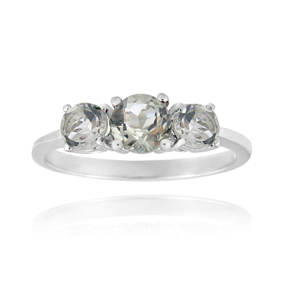 Sterling Silver .ct Green Amethyst Three Stone Ring