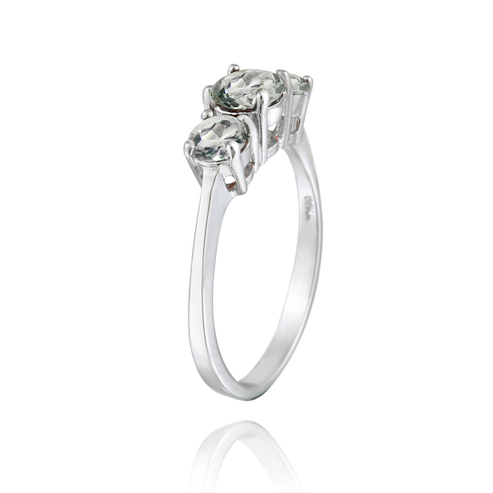 Sterling Silver .ct Green Amethyst Three Stone Ring-2