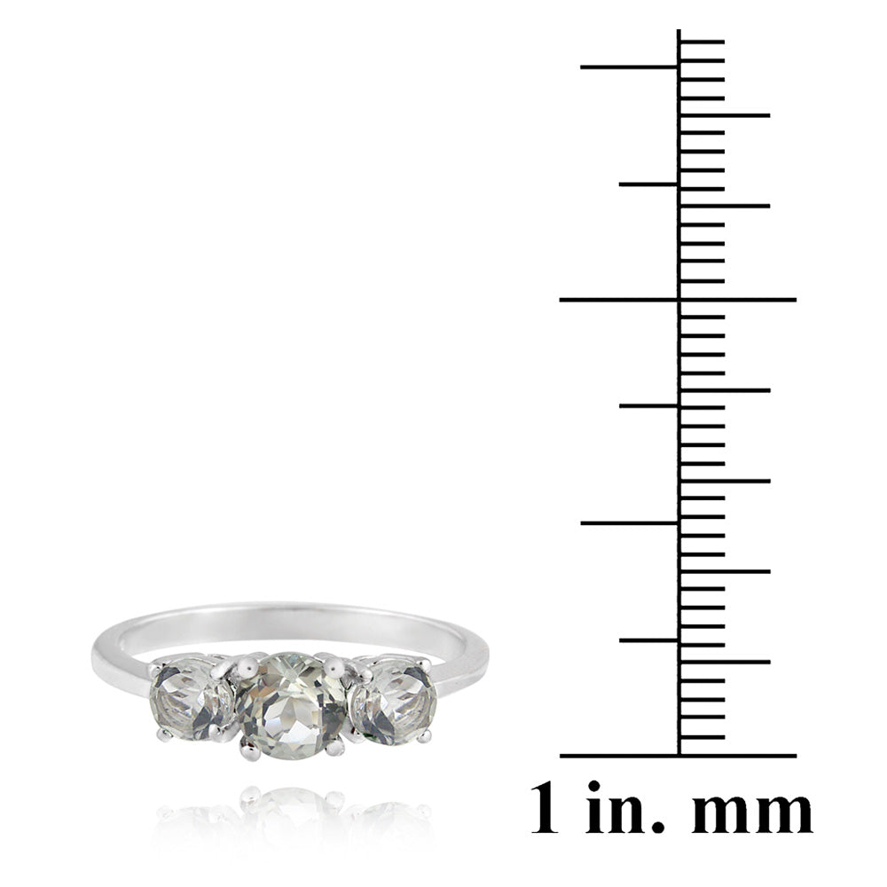 Sterling Silver .ct Green Amethyst Three Stone Ring-3