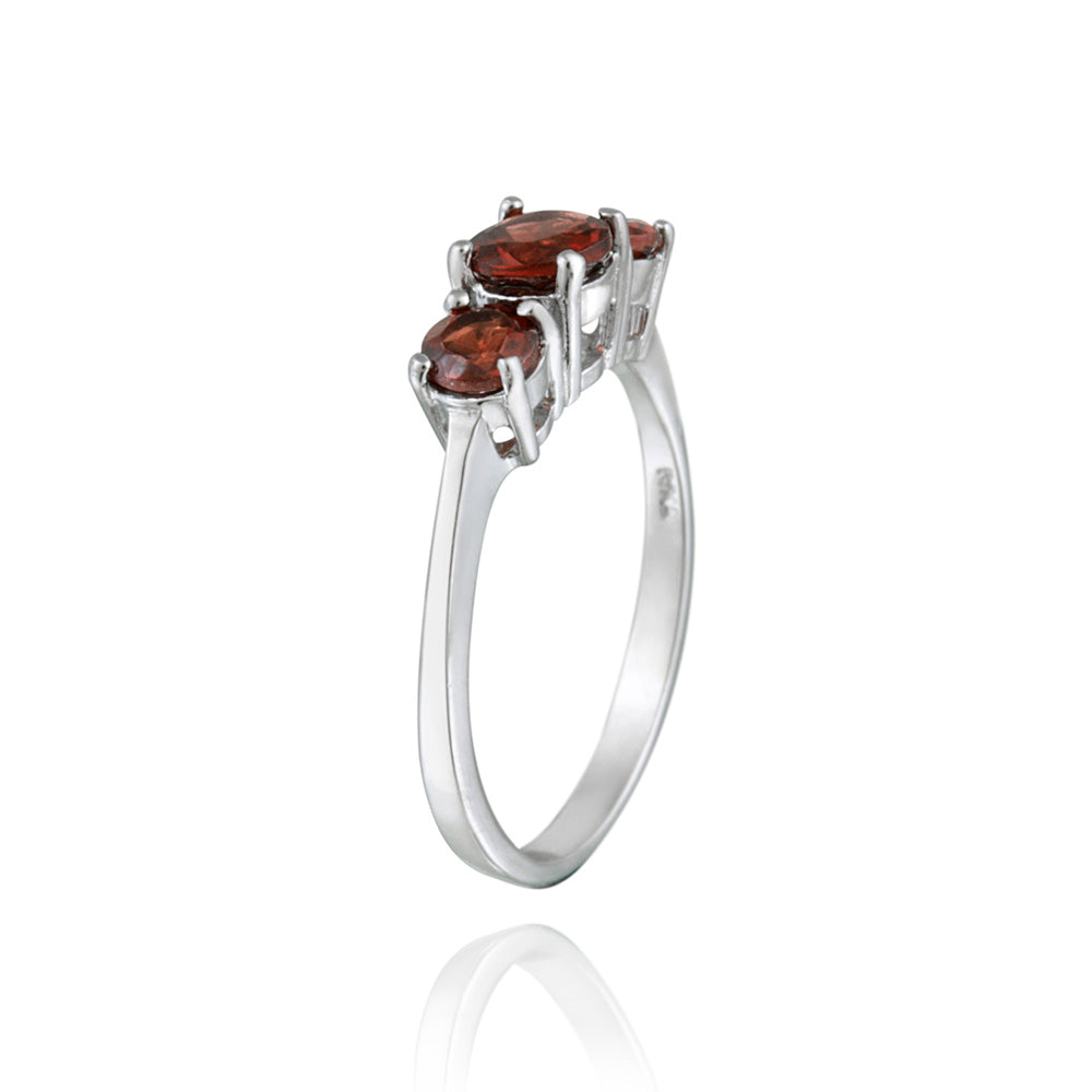 Sterling Silver 1.3ct Garnet Three Stone Ring-2