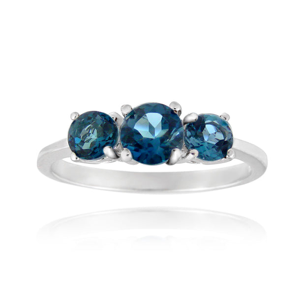 Sterling Silver 1.2ct London Blue Topaz Three Stone Ring