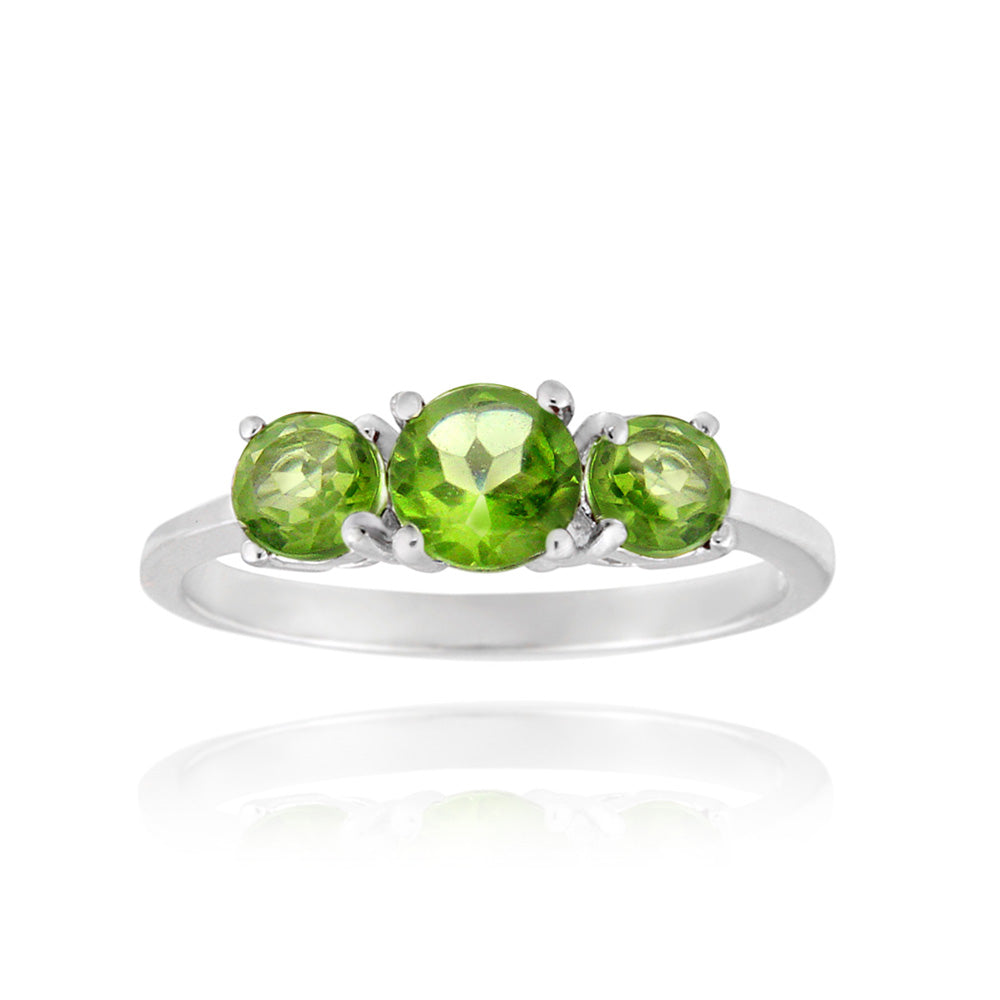 Sterling Silver 1.1 ct Peridot Three Stone Ring