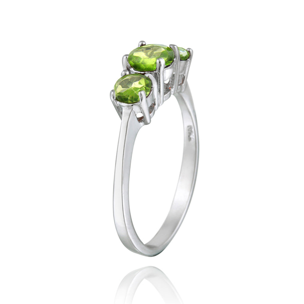Sterling Silver 1.1 ct Peridot Three Stone Ring-2