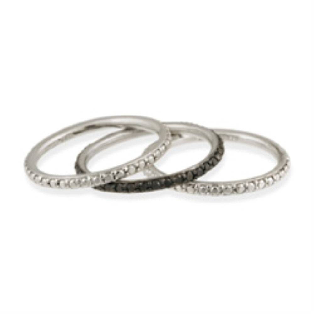 Sterling Silver 2/ ct Black Diamond Stackable Eternity Band Rings Set-2