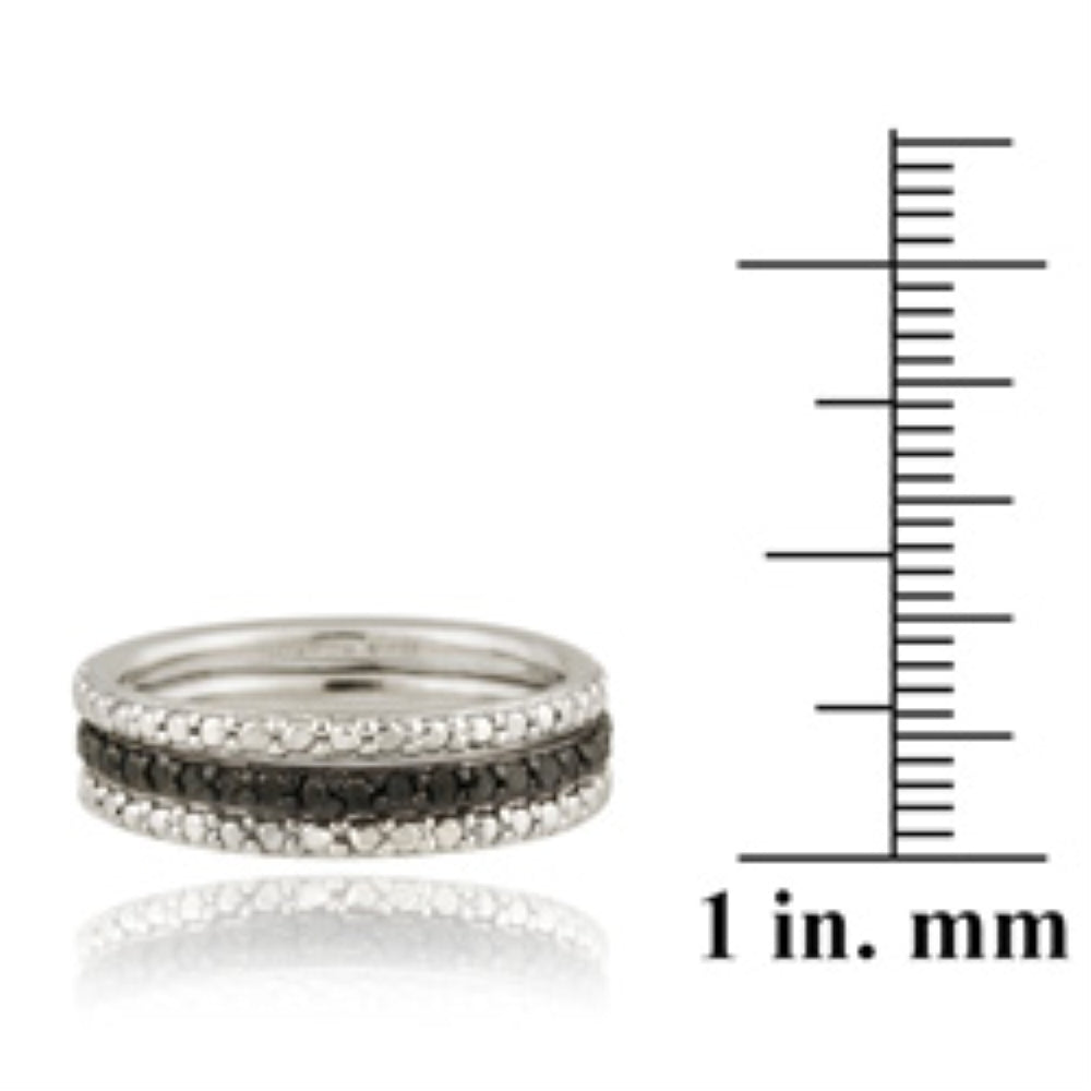Sterling Silver 2/ ct Black Diamond Stackable Eternity Band Rings Set-3