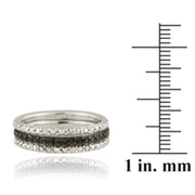 Sterling Silver 2/ ct Black Diamond Stackable Eternity Band Rings Set