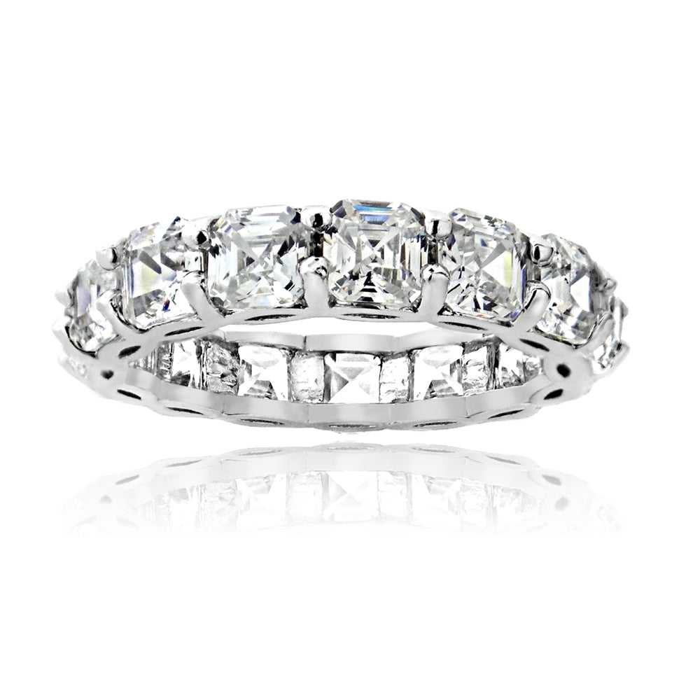 Sterling Silver Asscher-Cut CZ Eternity Wedding Band Ring
