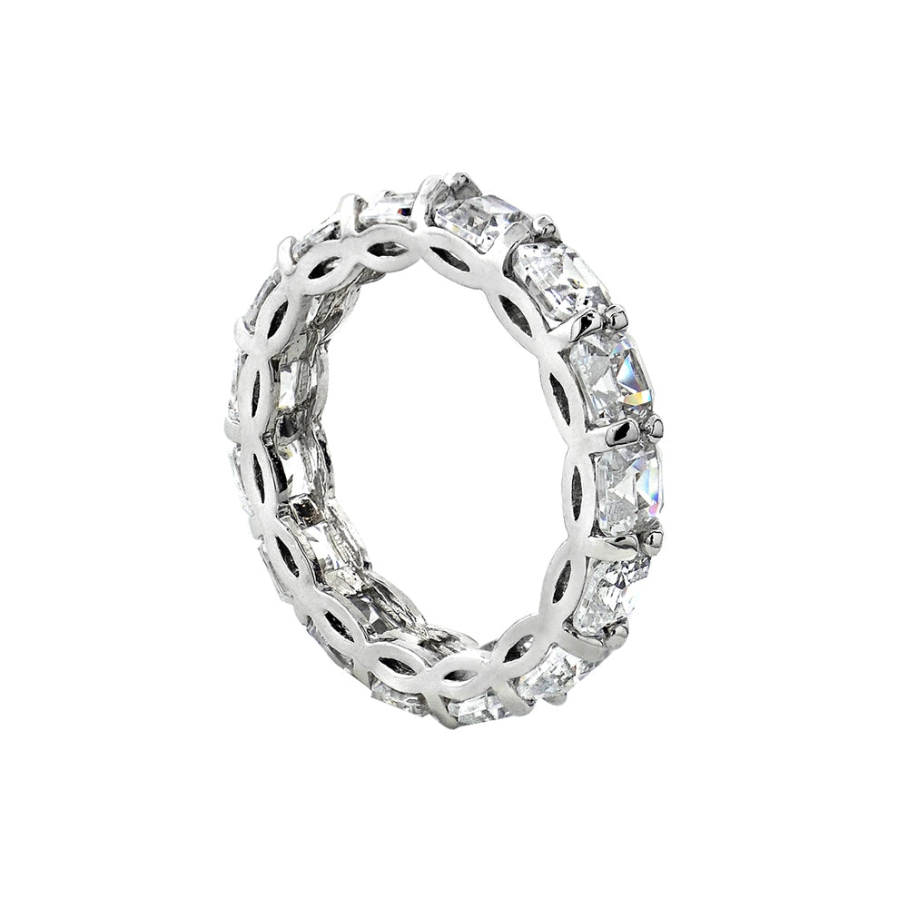 Sterling Silver Asscher-Cut CZ Eternity Wedding Band Ring-2