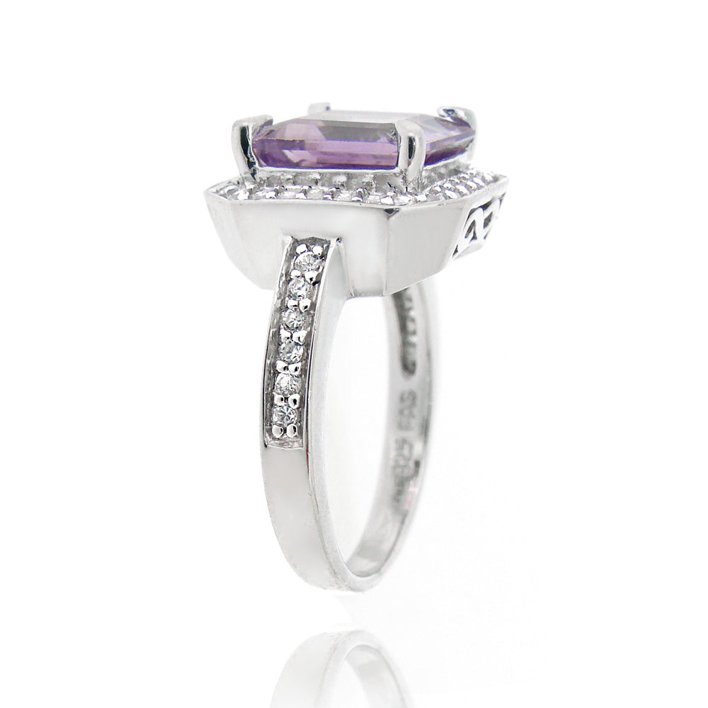 Sterling Silver 4.ct Amethyst & CZ Square Ring-2