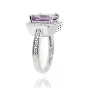 Sterling Silver 4.ct Amethyst & CZ Square Ring