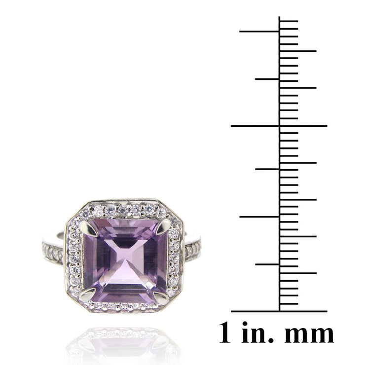 Sterling Silver 4.ct Amethyst & CZ Square Ring