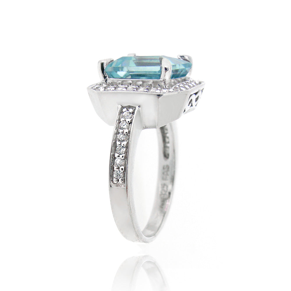 Sterling Silver .2ct Blue Topaz & CZ Square Ring-2