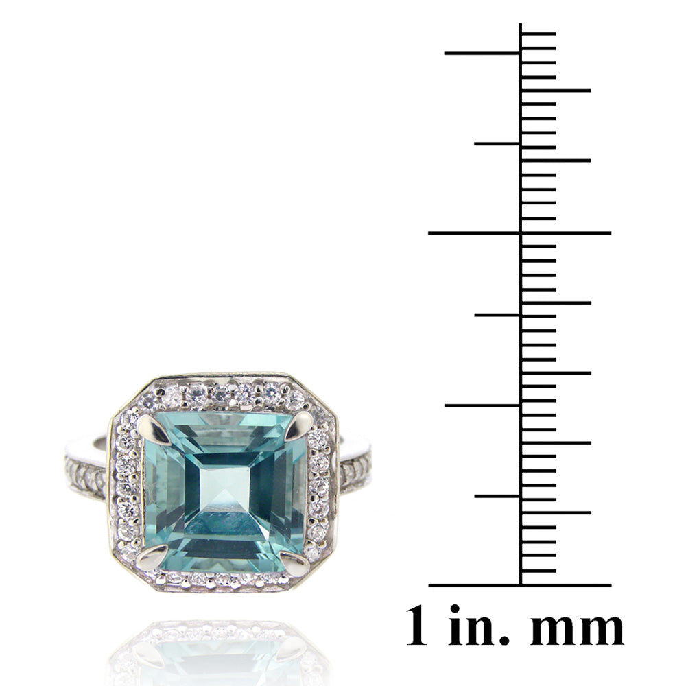Sterling Silver .2ct Blue Topaz & CZ Square Ring-3