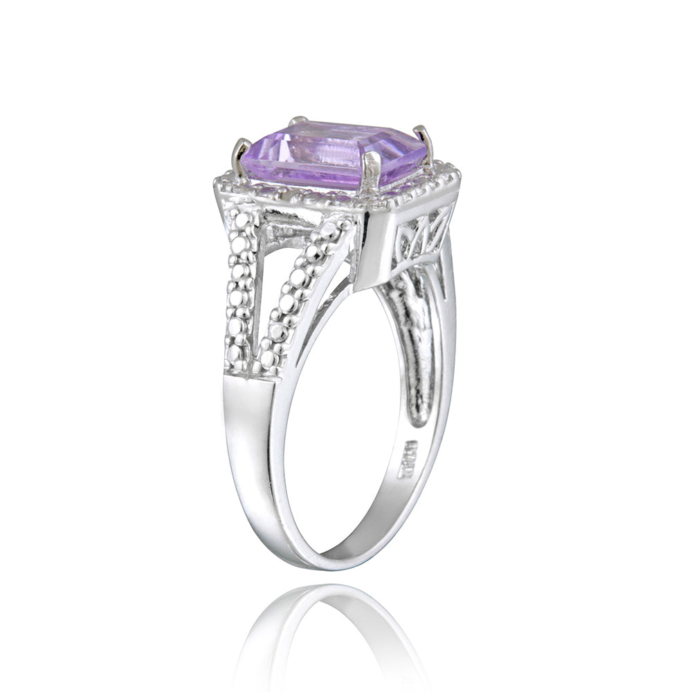 Sterling Silver 2.2ct Emerald-Cut Amethyst & Diamond Accent Ring-2