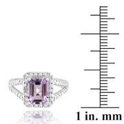 Sterling Silver 2.2ct Emerald-Cut Amethyst & Diamond Accent Ring