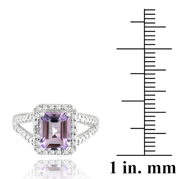 Sterling Silver 2.2ct Emerald-Cut Amethyst & Diamond Accent Ring