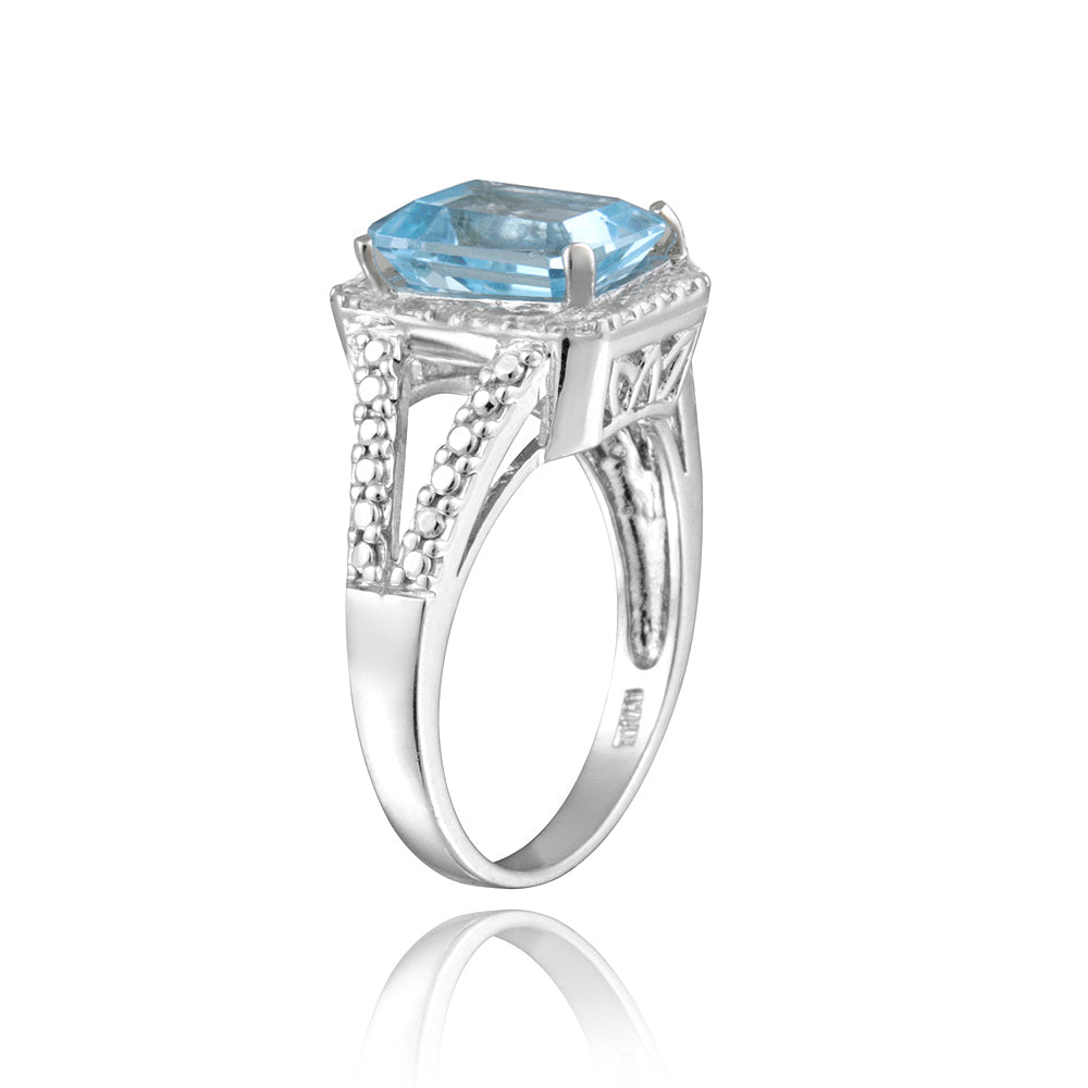 Sterling Silver 3.4ct Emerald-Cut Blue Topaz & Diamond Accent Ring-2