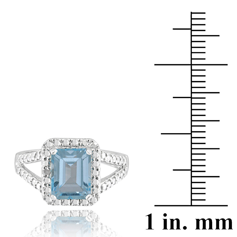 Sterling Silver 3.4ct Emerald-Cut Blue Topaz & Diamond Accent Ring-3