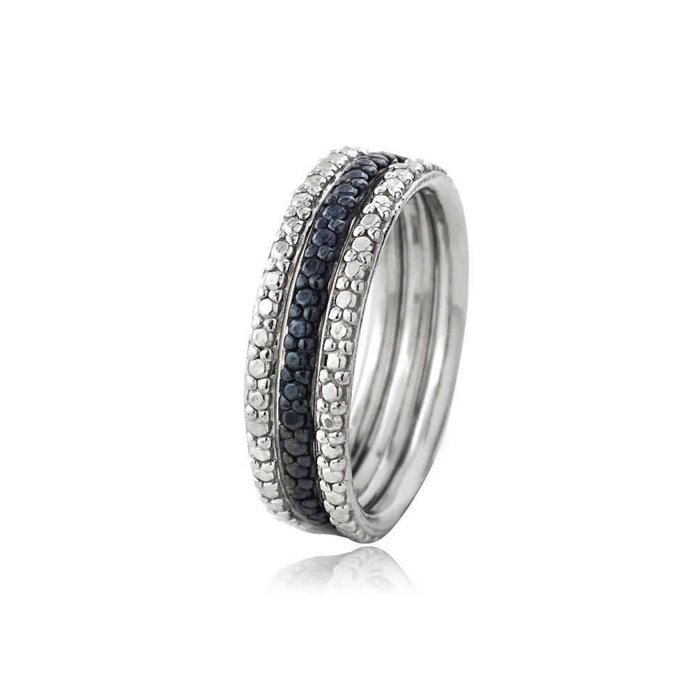 Sterling Silver Blue Diamond Accent Stackable Eternity Band Rings Set-2